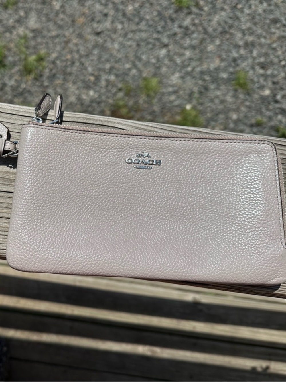 Coach Wristlet Double Zip Taupe Gray